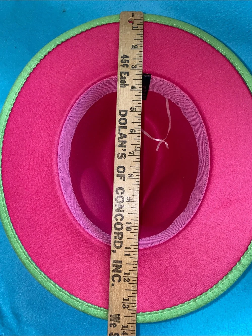 UNBRANDED Wide brim fedora felt two-tone lime green pink black hatband size OSFA